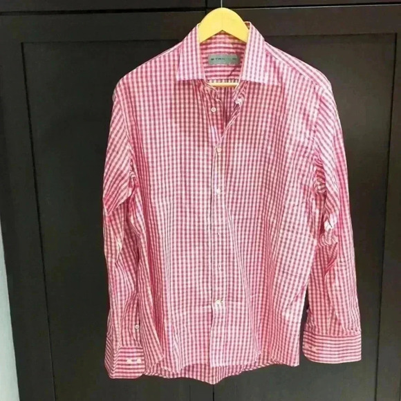 Etro Red Gingham Button Down Long Sleeve Check Dress Shirt - size 41 BNWOT - Picture 1 of 5